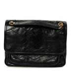 Crinkled Calfskin Matelasse Monogram Baby Niki Chain Satchel Black
