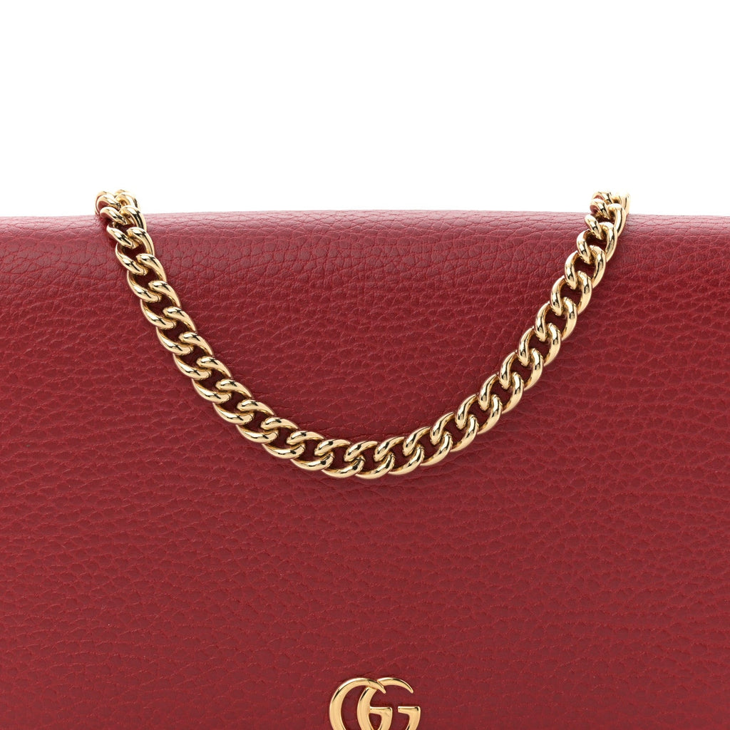 Dollar Calfskin Mini GG Marmont Chain Wallet Hibiscus Red
