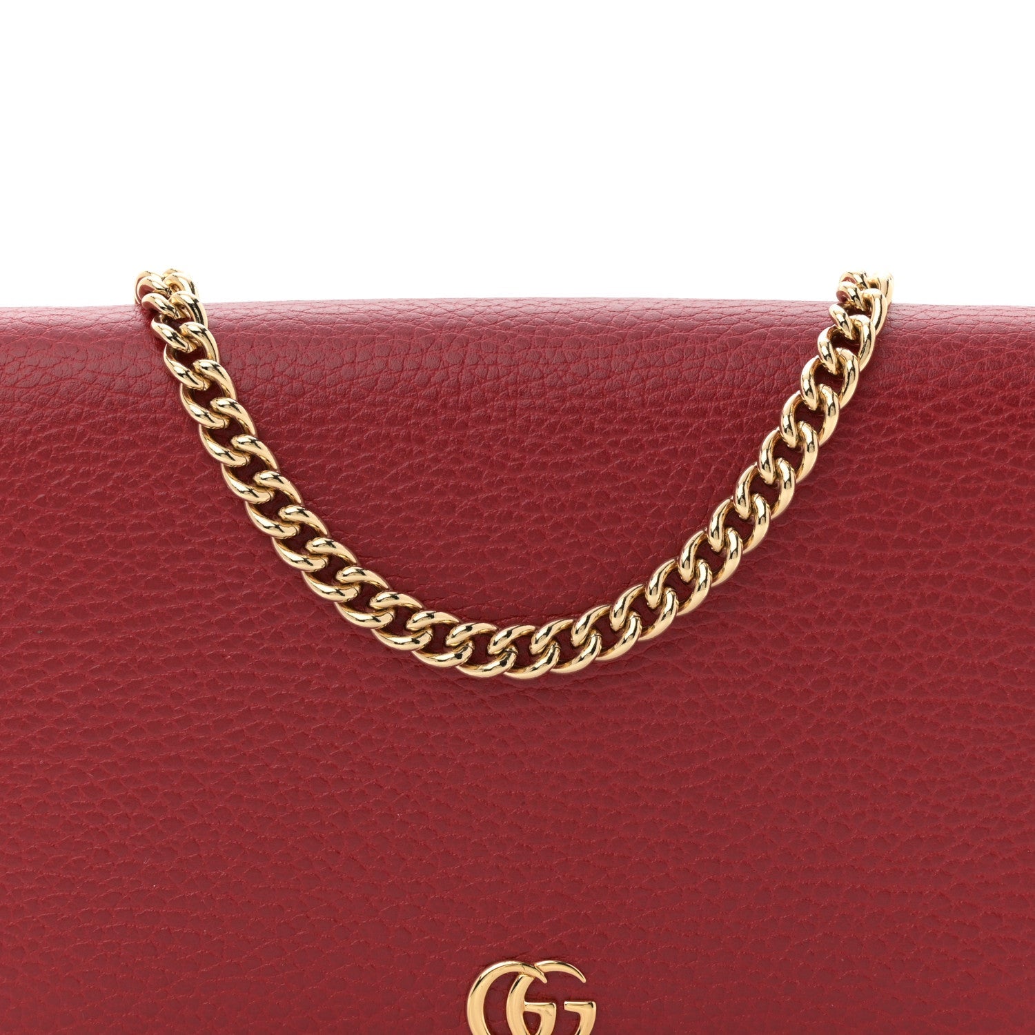 Dollar Calfskin Mini GG Marmont Chain Wallet Hibiscus Red