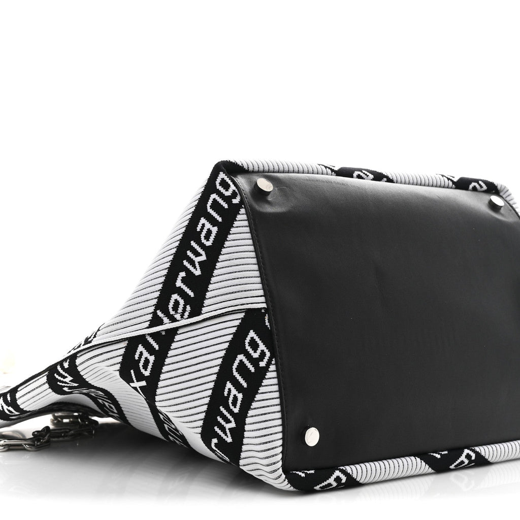 Knit Jacquard Diagonal Logo Roxy Tote White Black