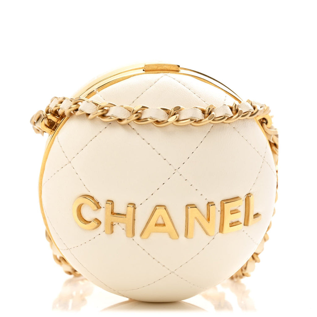 Lambskin Quilted Sphere Minaudiere Chain Clutch White