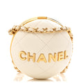 Lambskin Quilted Sphere Minaudiere Chain Clutch White