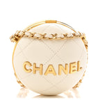 Lambskin Quilted Sphere Minaudiere Chain Clutch White