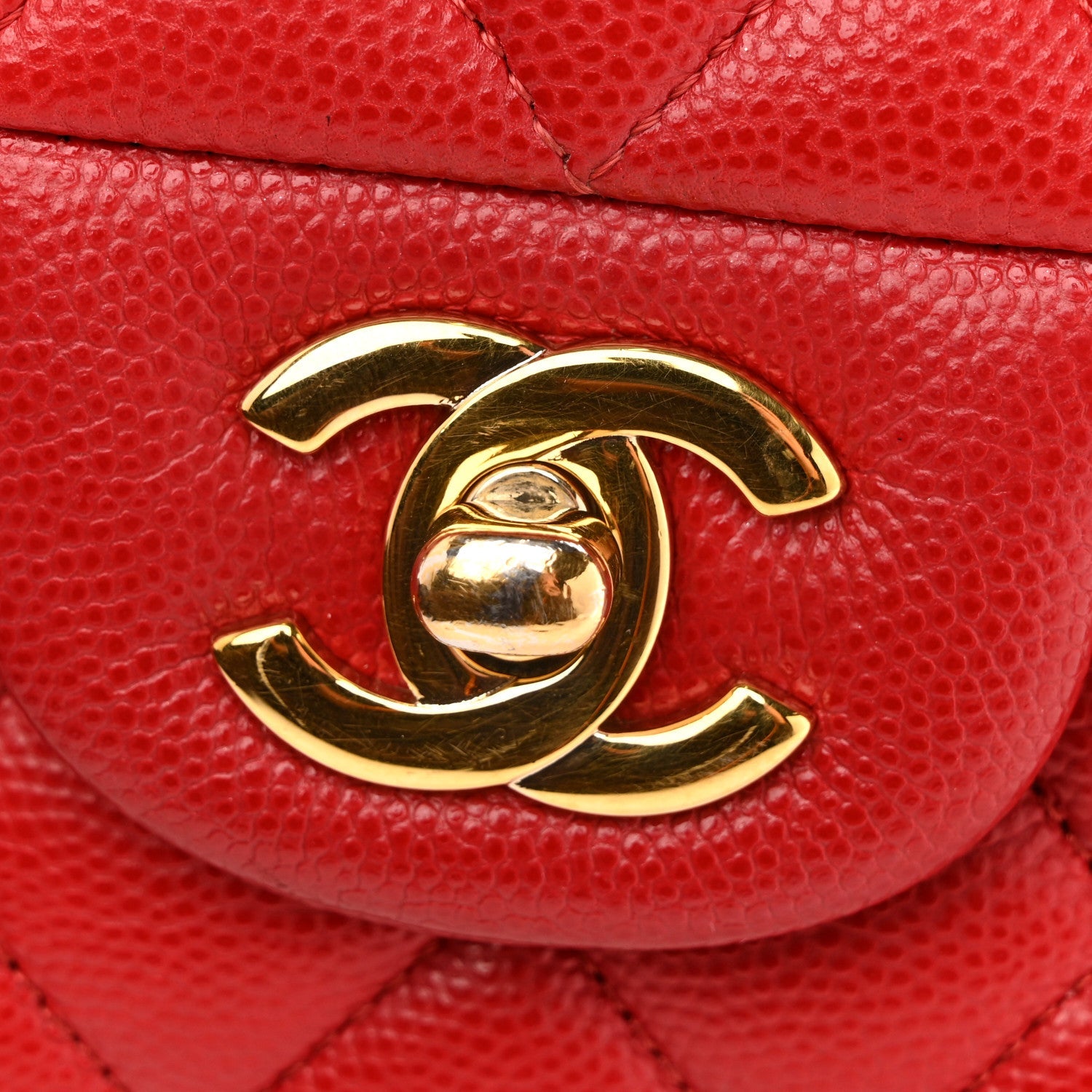 Caviar Quilted Medium Double Flap Red