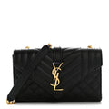 Grain De Poudre Textured Mixed Matelasse Triquilt Small Monogram Satchel Black
