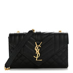 Grain De Poudre Textured Mixed Matelasse Triquilt Small Monogram Satchel Black