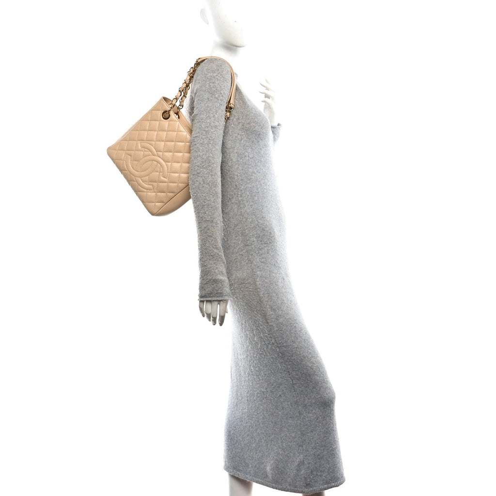 Caviar Quilted Petit Shopping Tote PST Beige Clair