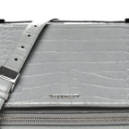 Calfskin Crocodile Embossed Medium Pandora Box Crossbody Bag Grey