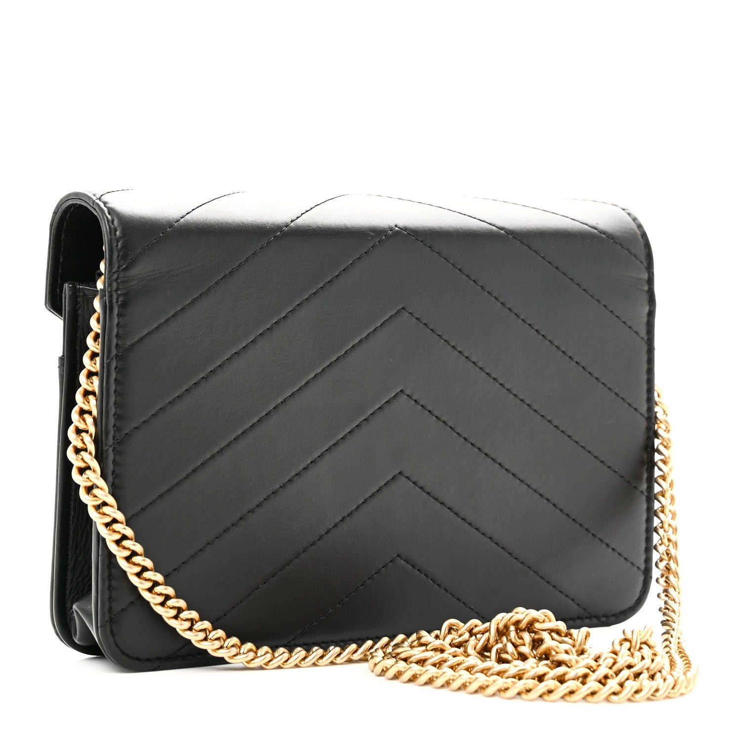Calfskin Elaphe Double Chevron Mini Wallet On Chain WOC Black