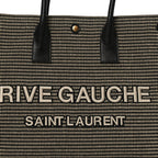 Embroidered Cotton Linen Rive Gauche Noe Tote Black Beige