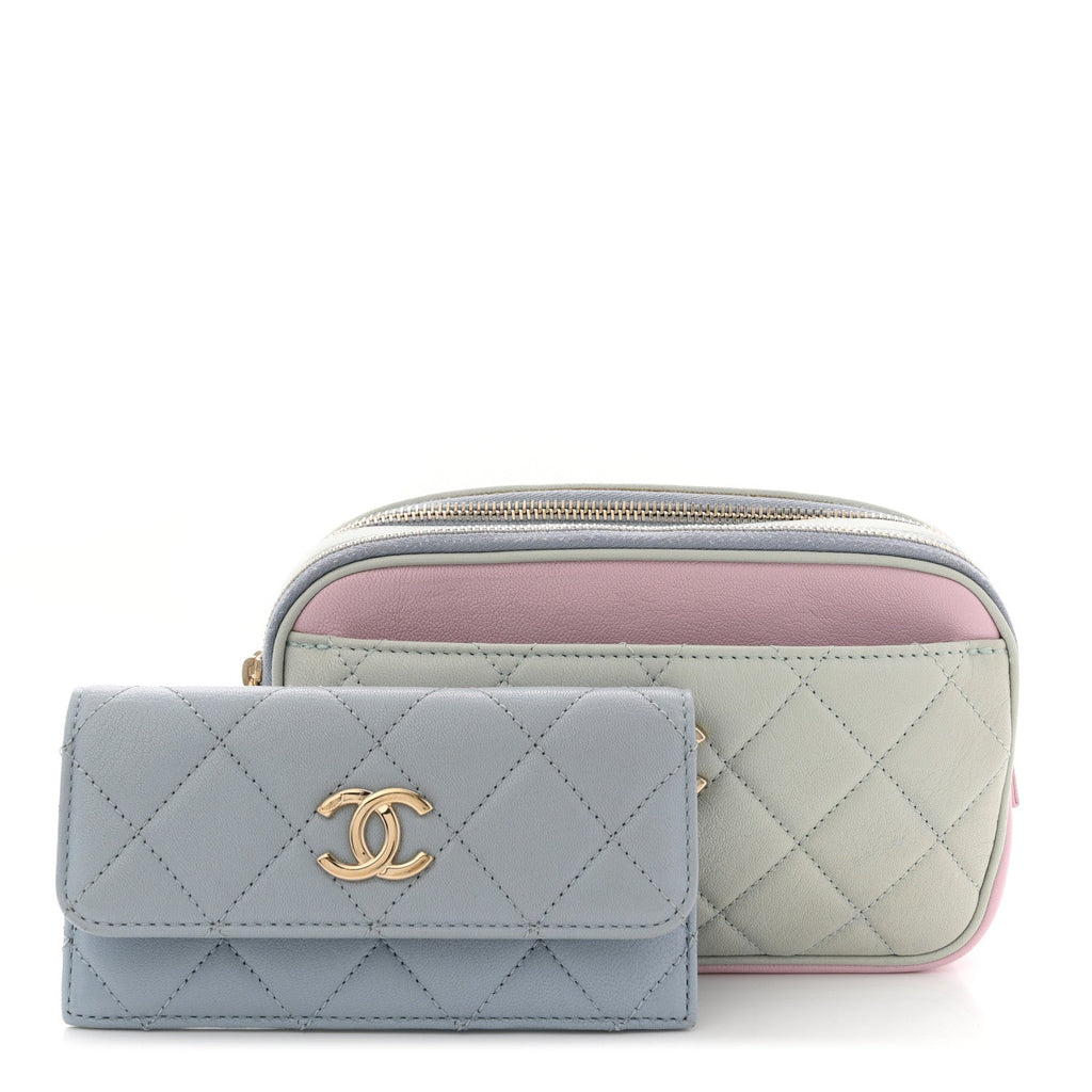 Goatskin Quilted Waist Bag Green Blue Pink