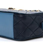 Lambskin Quilted Small In & Out Camera Case Navy Light Blue