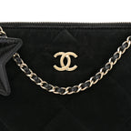 Velvet Effect Nylon Shiny Crumpled Calfskin Coco Neige Quilted Clutch With Chain Black