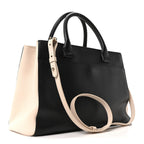 Grained Calfskin Small Bi-Color Neo Executive Shopper Tote Black Beige