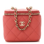 Caviar Quilted Mini Vanity Case With Chain Dark Pink