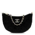 Velvet Crystal Quilted Chain Hobo Black