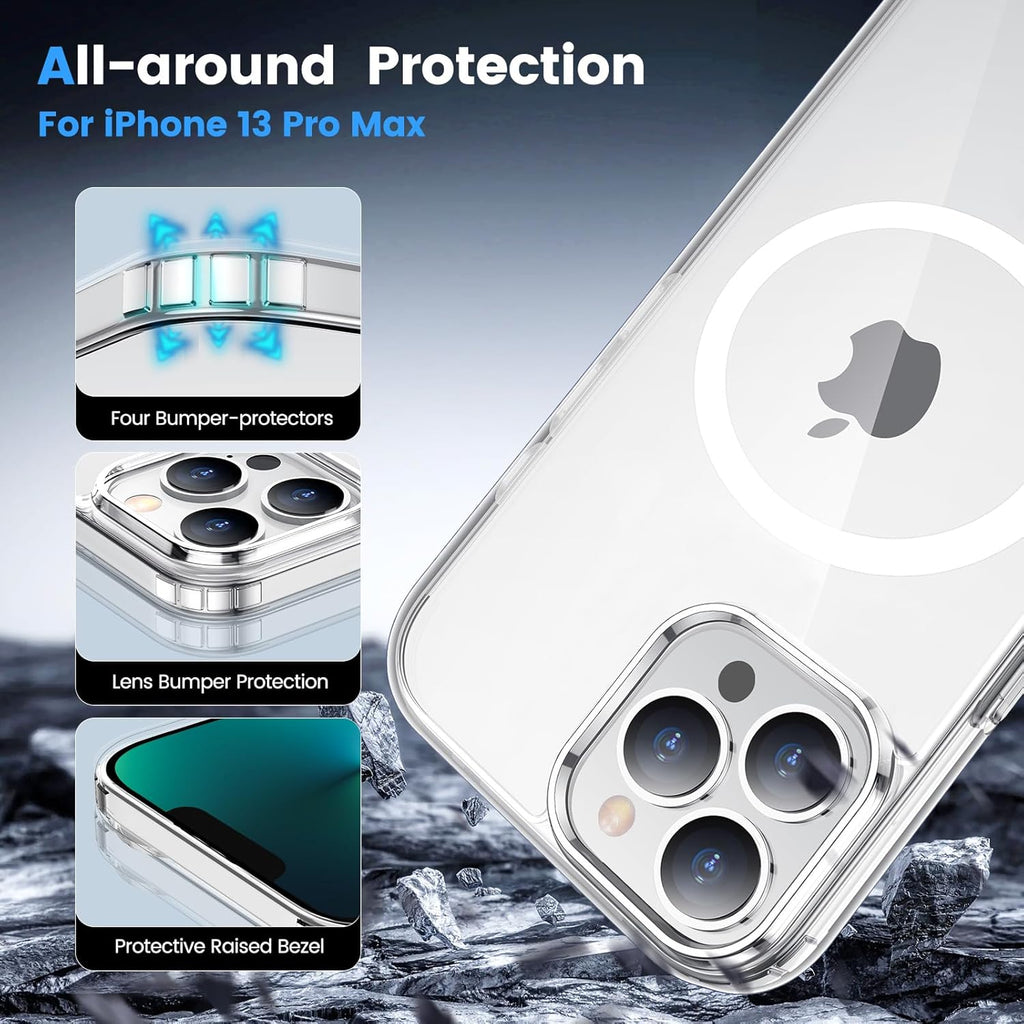 Entronix [Magnetic] Case Compatible with iPhone 13 Pro Max - [Hard Back] Thick Clear