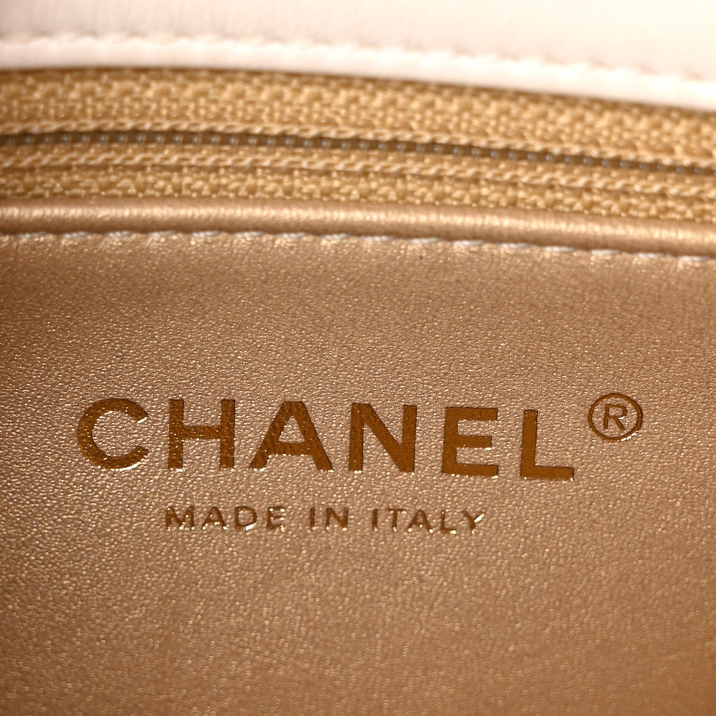 Lambskin Quilted Small CC Crystal Logo Chain Flap White