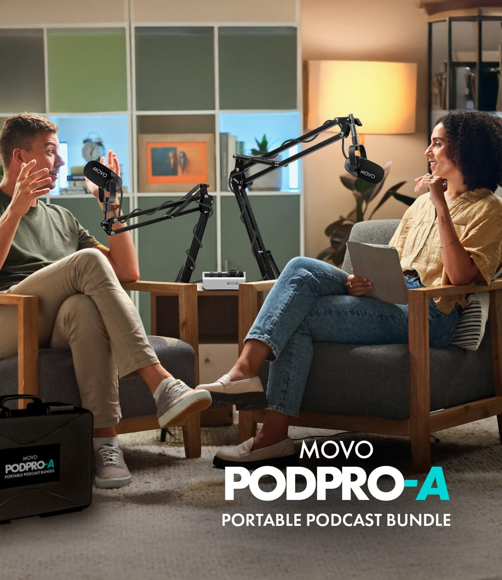Movo PodPro-A Portable Podcasting Bundle for 2 for Smartphones and Computers