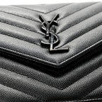 Grain De Poudre Matelasse Chevron Monogram Monochrome Envelope Chain Wallet Black