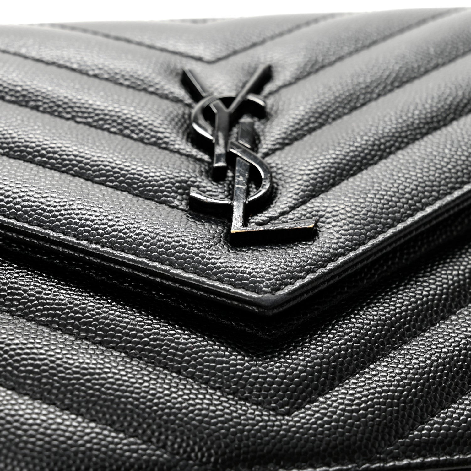 Grain De Poudre Matelasse Chevron Monogram Monochrome Envelope Chain Wallet Black