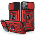 Kickstand Ring Holder With Slide Camera Cover Tpu Magnetic Car Mount For Apple Iphone 13  Pro In Red