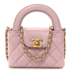 Shiny Aged Calfskin Quilted Mini Nano Kelly Shopper Light Pink