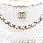 Mesh Shiny Lambskin Chain Hobo White