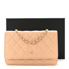 Caviar Quilted Wallet on Chain WOC Beige