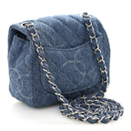 Denim CC Quilted Mini Square Flap Blue