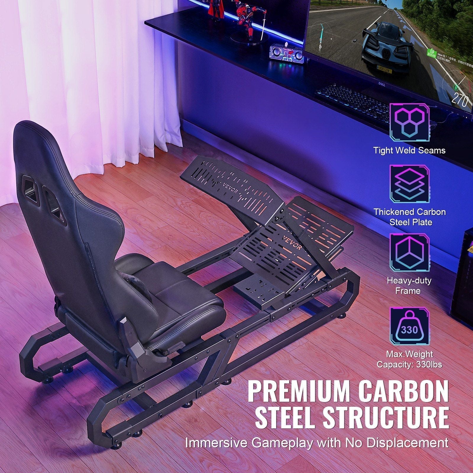 Racing Wheel Stand For Logitech G923/G920/G29, Heavy Duty Steel Driving Simulator Cockpit-Thrustmaster T248P, Steering Wheel Bracket Height & Foot Pedal Angle Adjustable,Max Load 330 LBS Compact