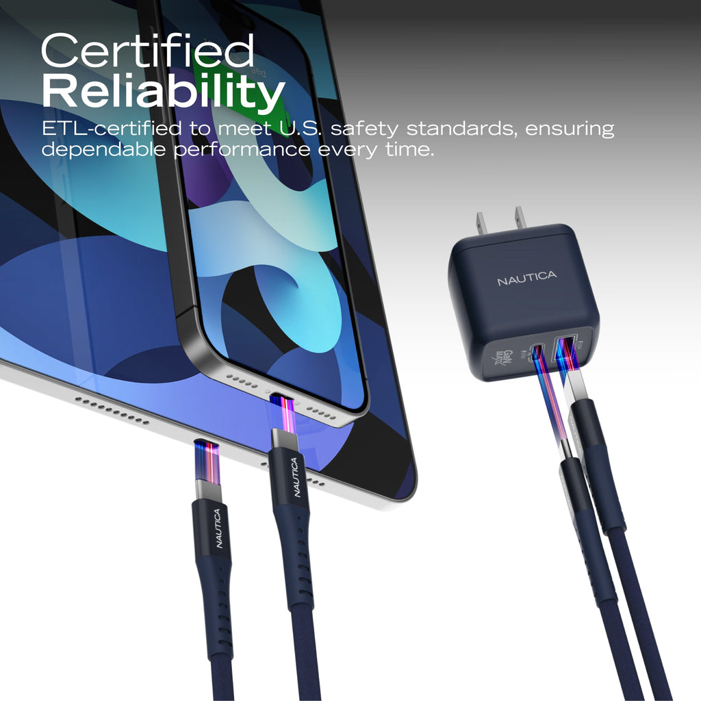 Nautica CH130 Charger - Fast Charging 30W PD USB-C / USB-A QC3.0 Dual Port Wall Charger for iPhone 16/15, Galaxy, Pixel