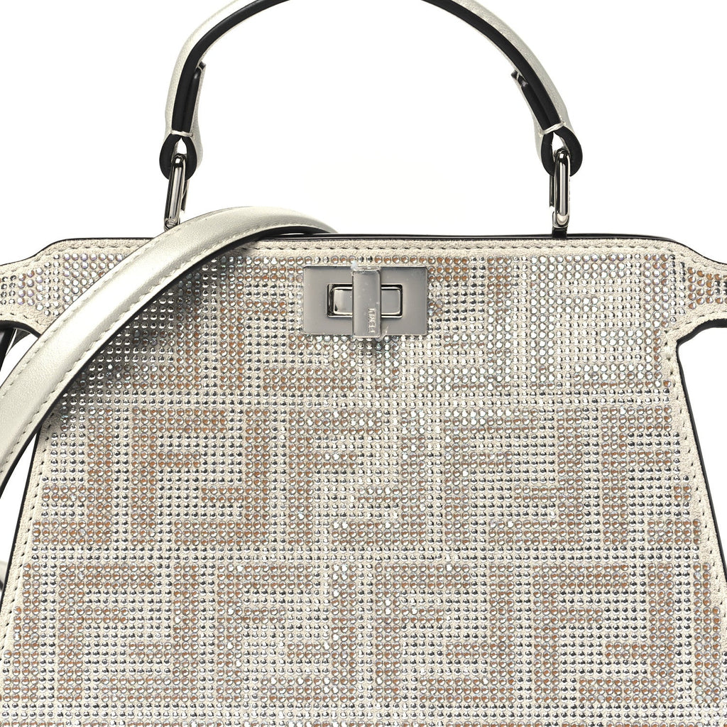 Iridescent Crystal Vitello Laminato Suede FF Petite Peekaboo I SEE U Satchel Cappuccino