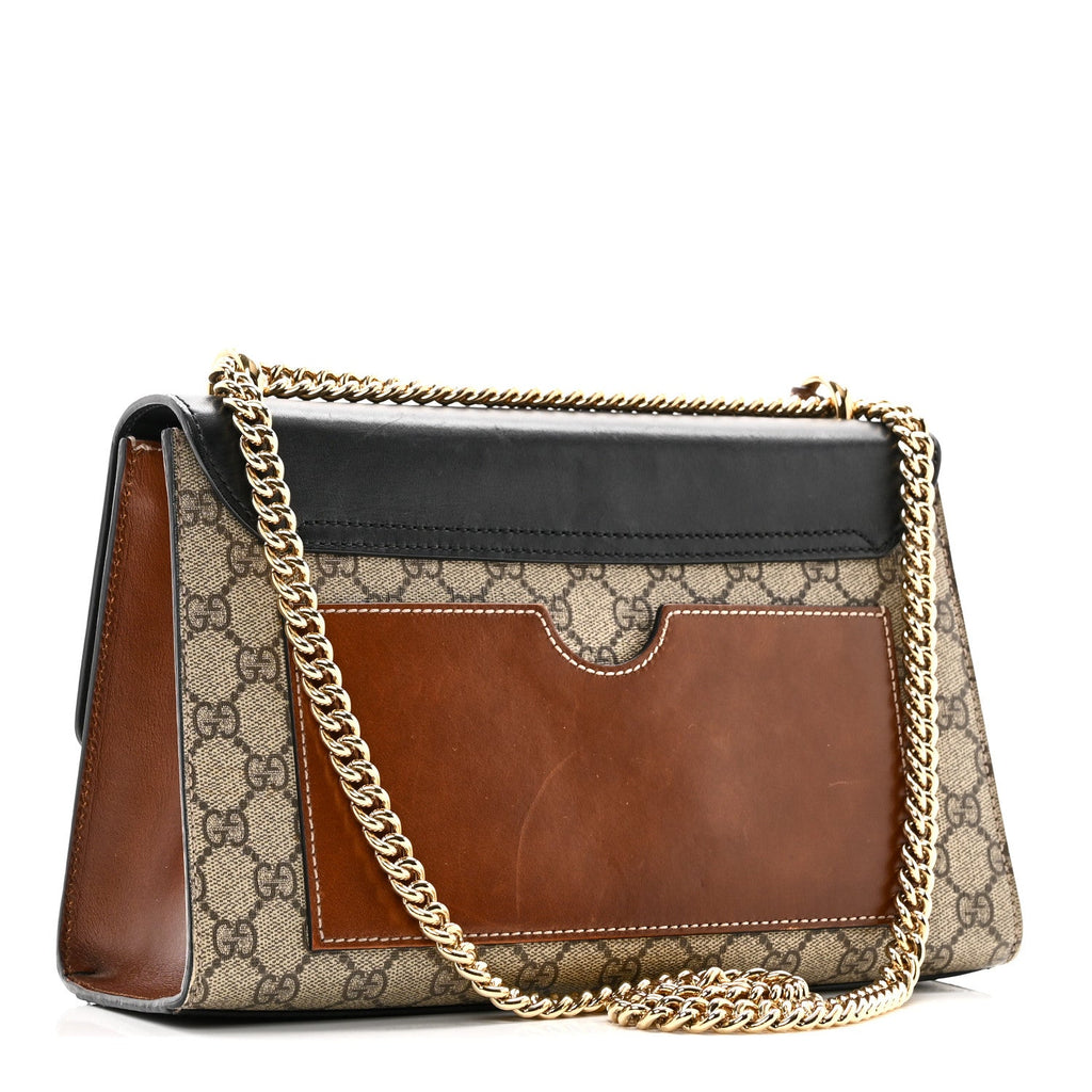 GG Supreme Monogram Calfskin Medium Padlock Shoulder Bag Beige Black Cuir