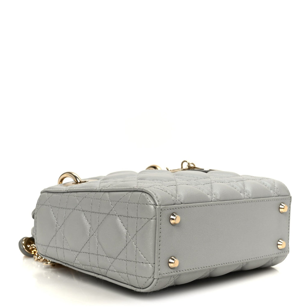 Lambskin Cannage Mini Lady Dior Gray Opaline