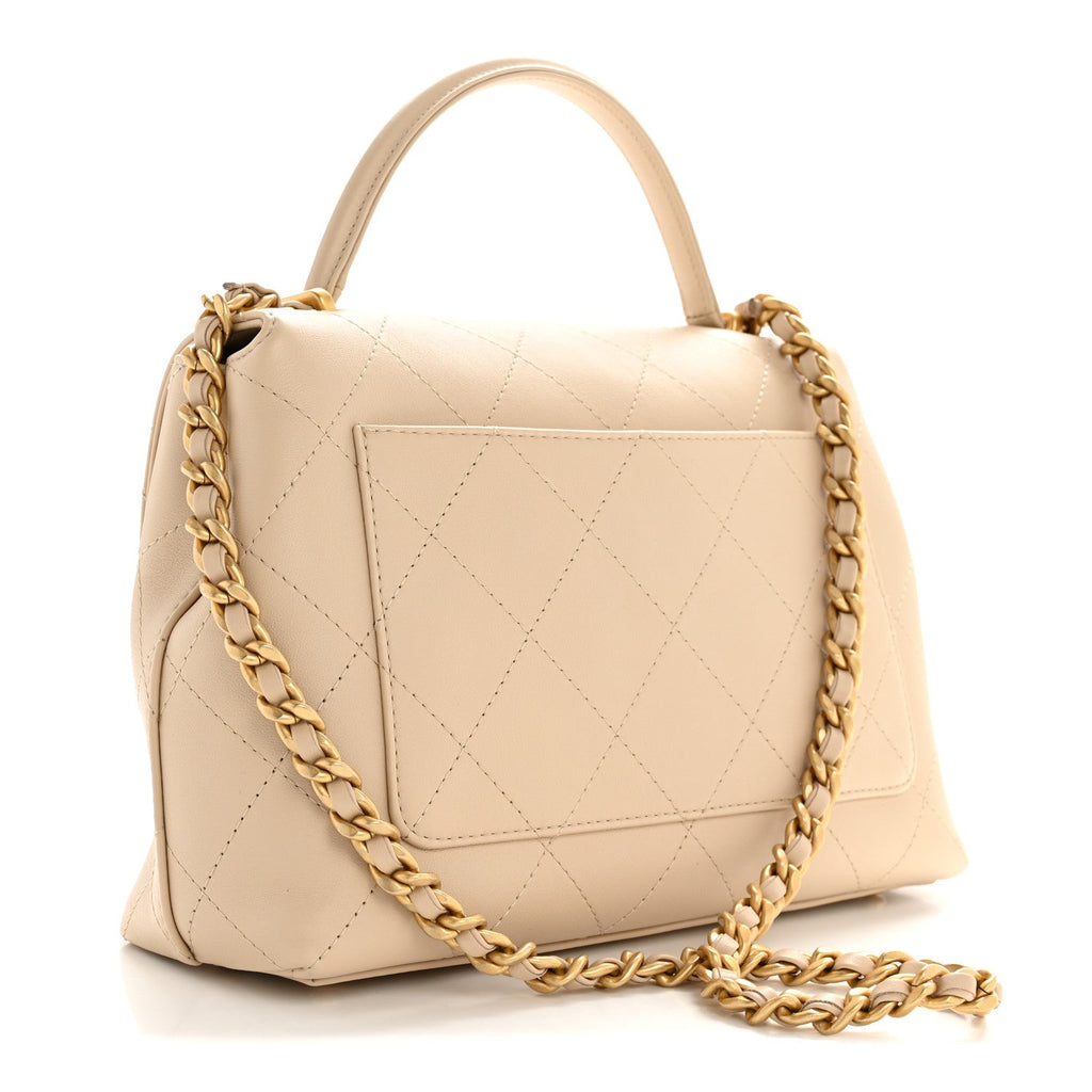 Calfskin Stitched Flap Top Handle Beige