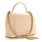 Calfskin Stitched Flap Top Handle Beige