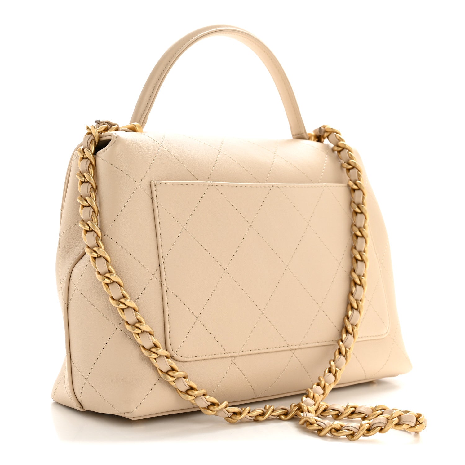 Calfskin Stitched Flap Top Handle Beige