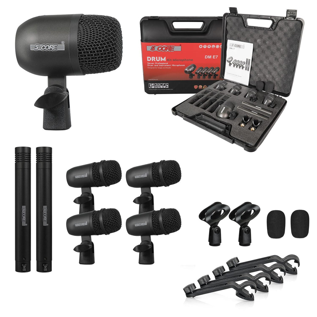 Drum Microphone Kit 7Pc All Metal Drummer Mics Tom/Snare & Cymbals Wired Instrument Drums Set