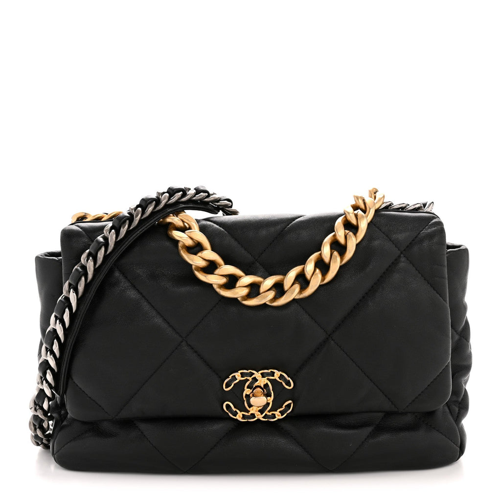Lambskin Quilted Large Chanel 19 Flap Black
