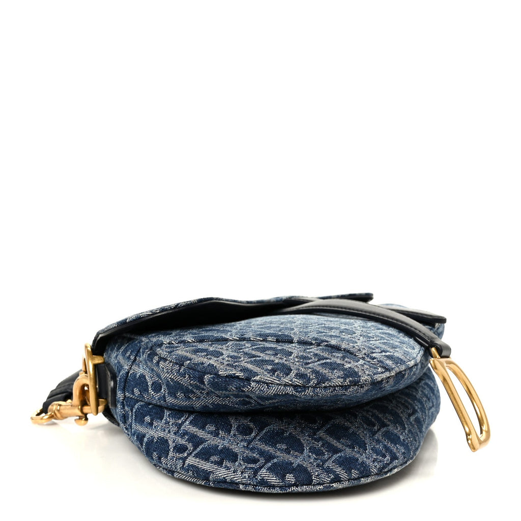 Denim Oblique Jacquard Saddle Bag With Strap Blue