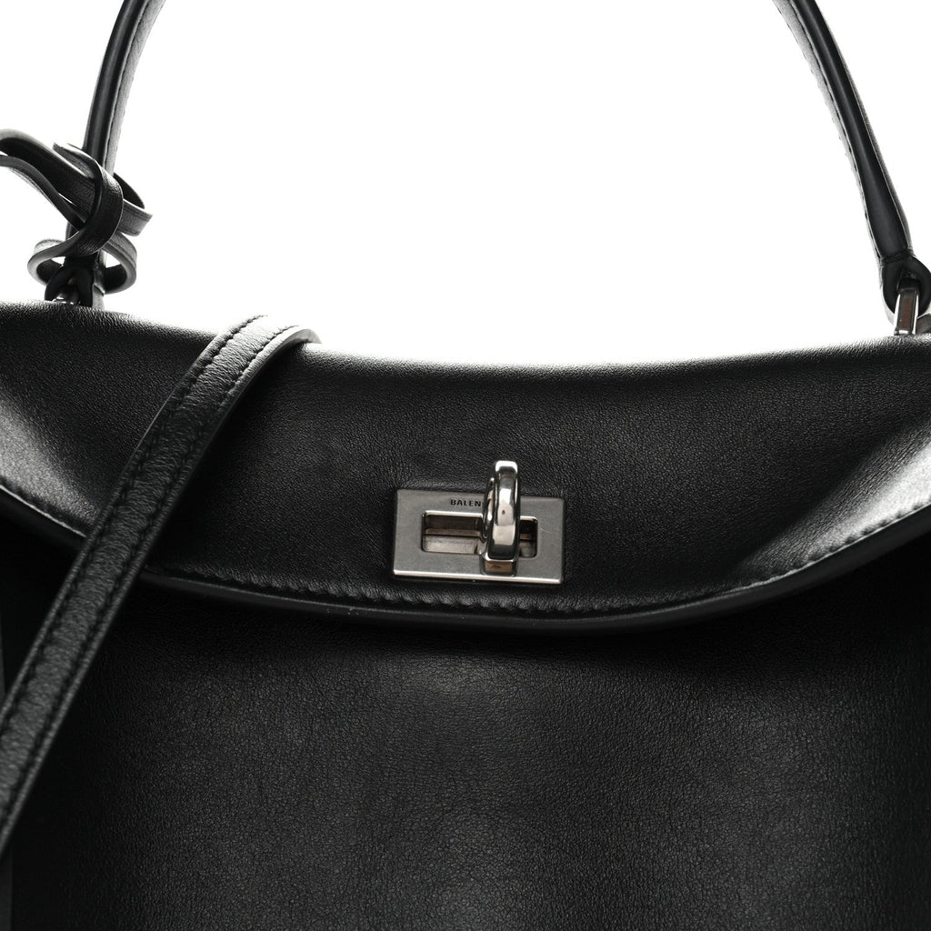 Natural Smooth Calfskin Mini Rodeo Top Handle Handbag Black