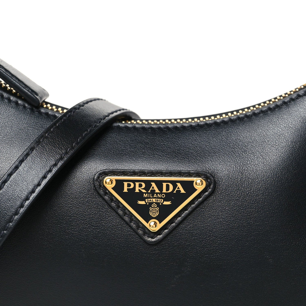 Soft Calfskin Arque Shoulder Bag Black