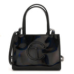 Patent Vegan Leather Small Shopping Bag Black Rainbow