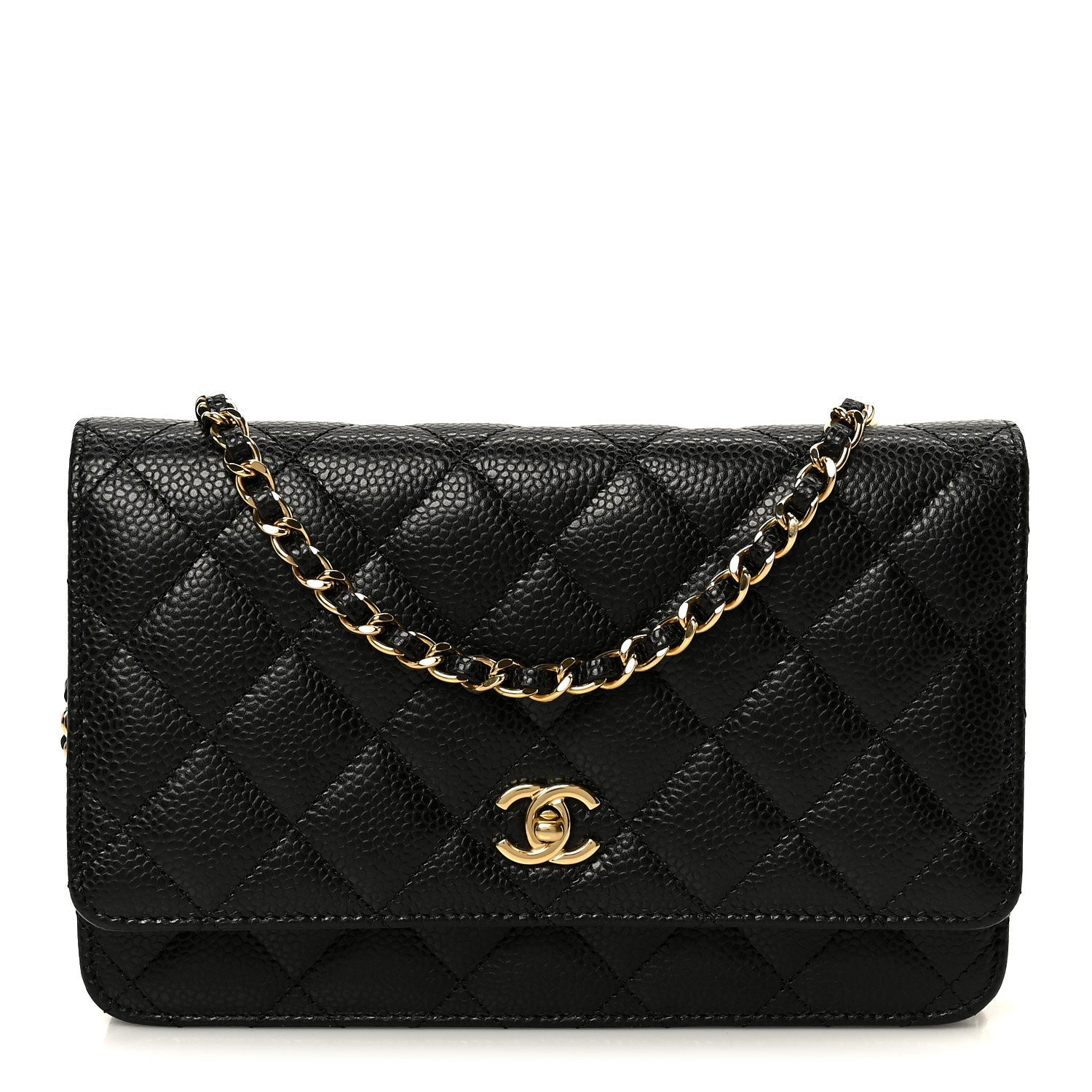 Caviar Quilted CC Turnlock Wallet On Chain WOC Black