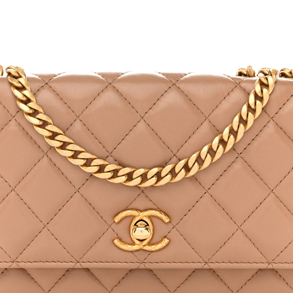 Calfskin Quilted Perfect Fit Wallet On Chain WOC Beige