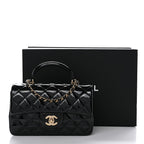 Patent Quilted Mini Top Handle Rectangular Flap Black