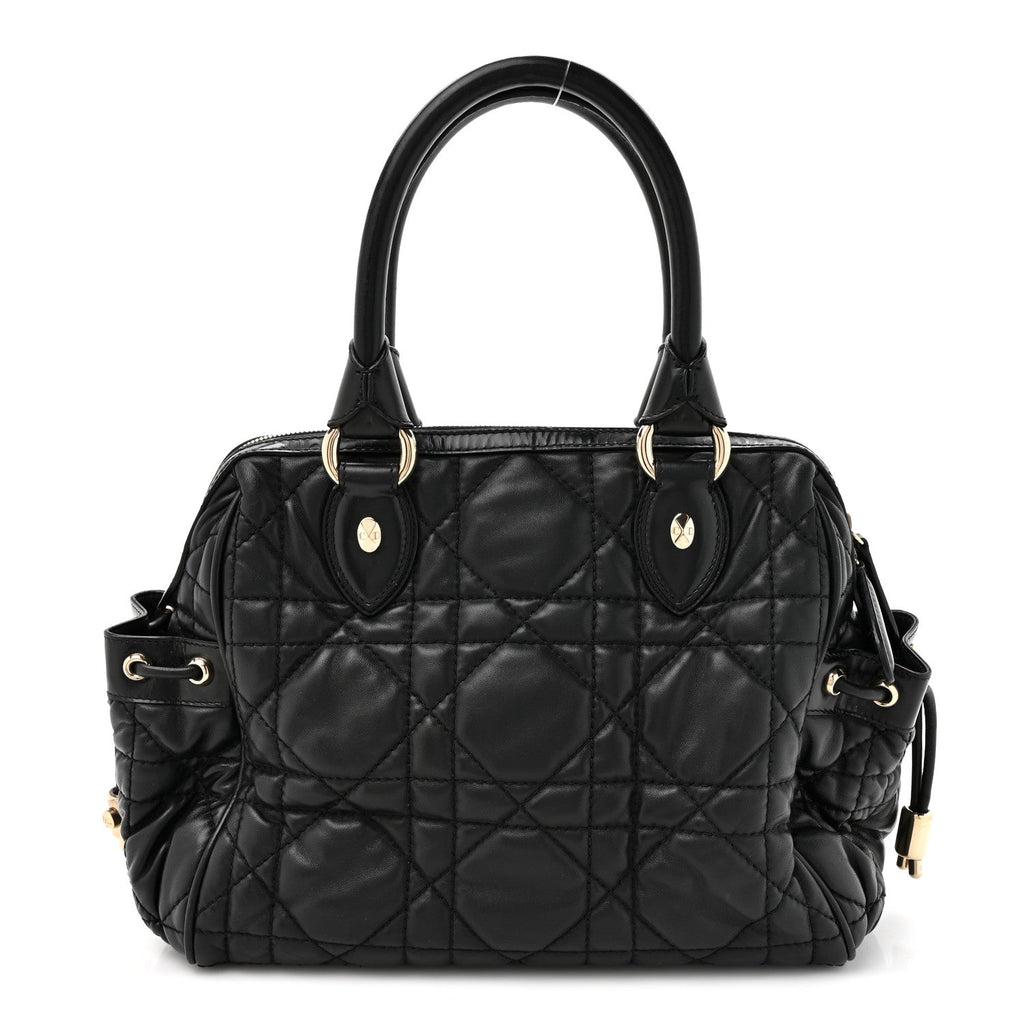 Lambskin Cannage Side Pocket Satchel Black