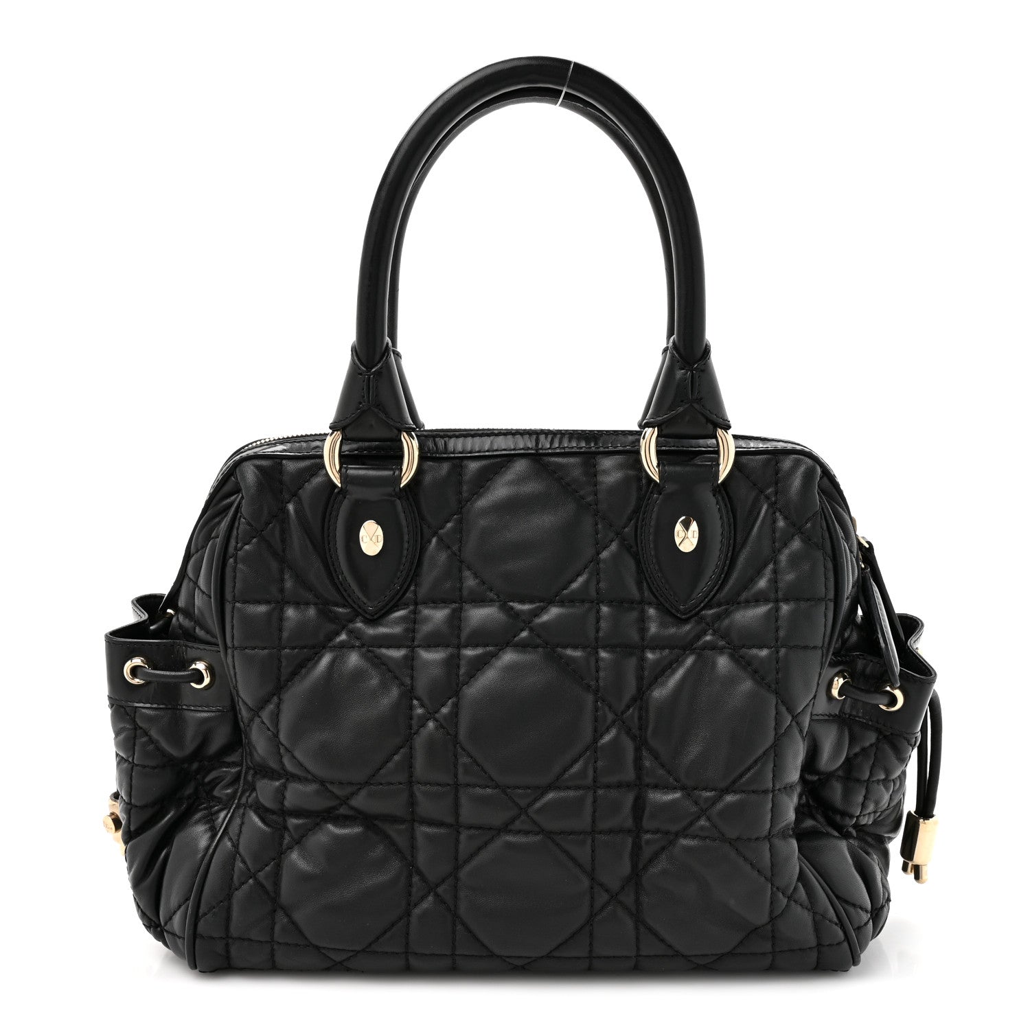 Lambskin Cannage Side Pocket Satchel Black