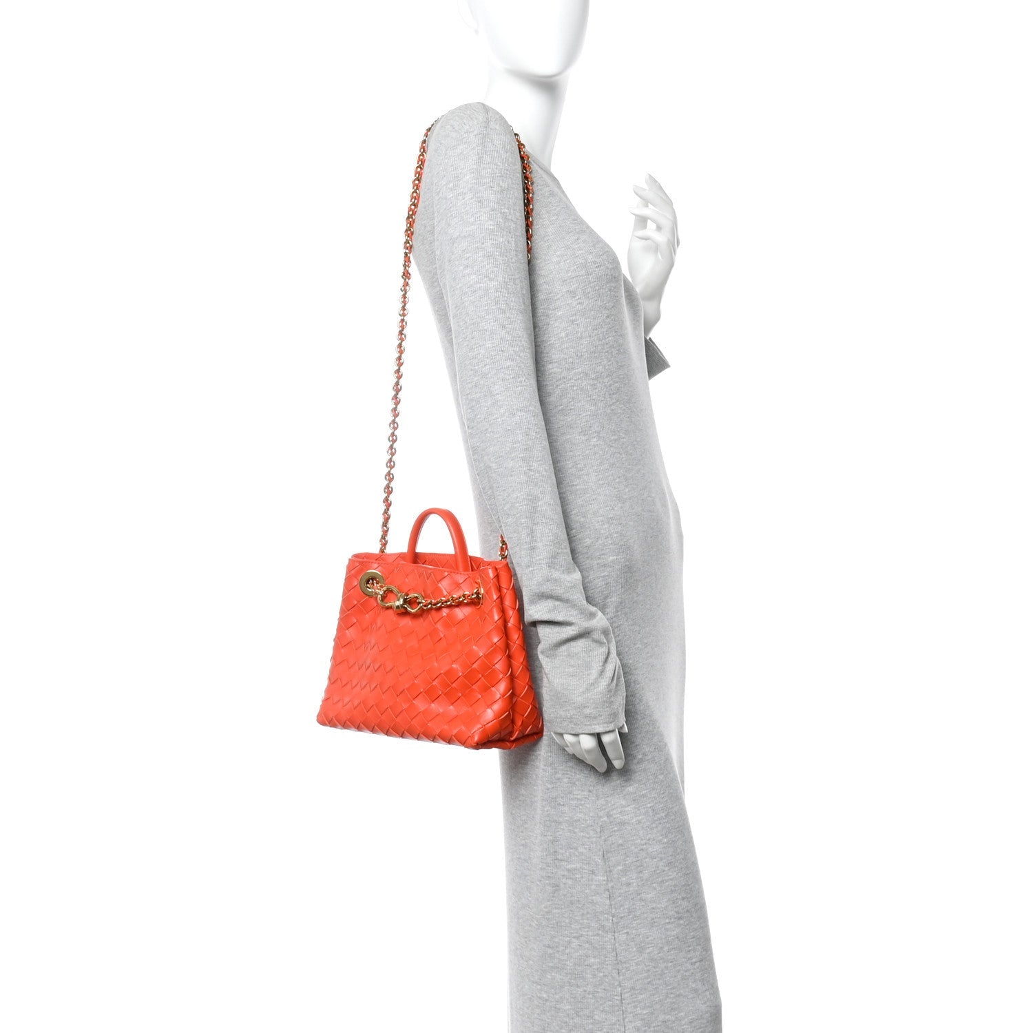 Nappa Intrecciato Small Andiamo With Chain Shoulder Bag Orange